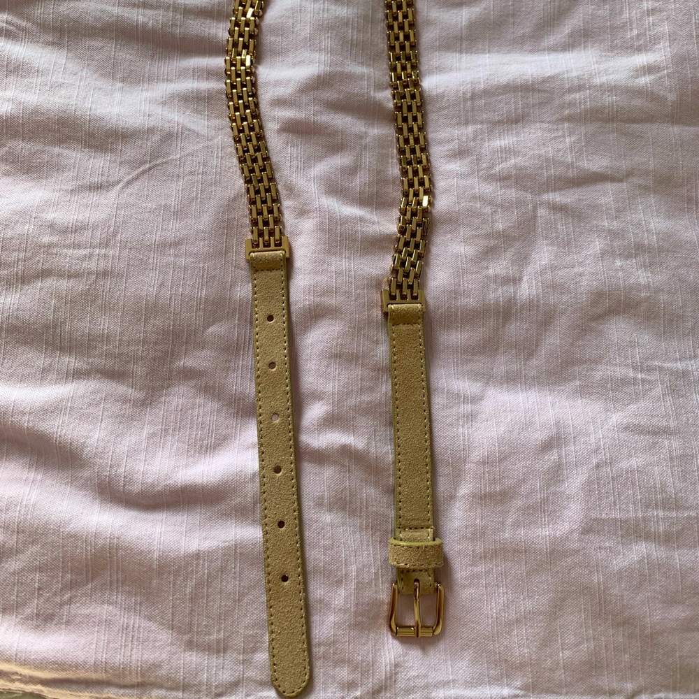 NWOT BCBG MaxAzria gold chain taupe suede belt